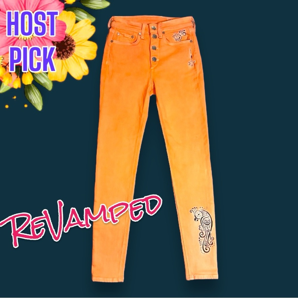 🎉HP!🎉 Originally White High Rise Skinny Jeans in White, Now Apricot. Size 25 - Picture 1 of 11